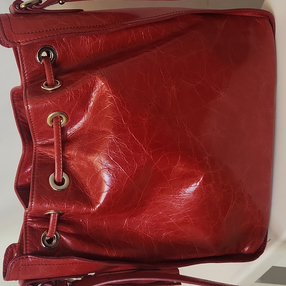 Brahmin Blair Eisenhower Shoulder Bag/Crossover Candy Apple Red Leather Holiday - Picture 10 of 17